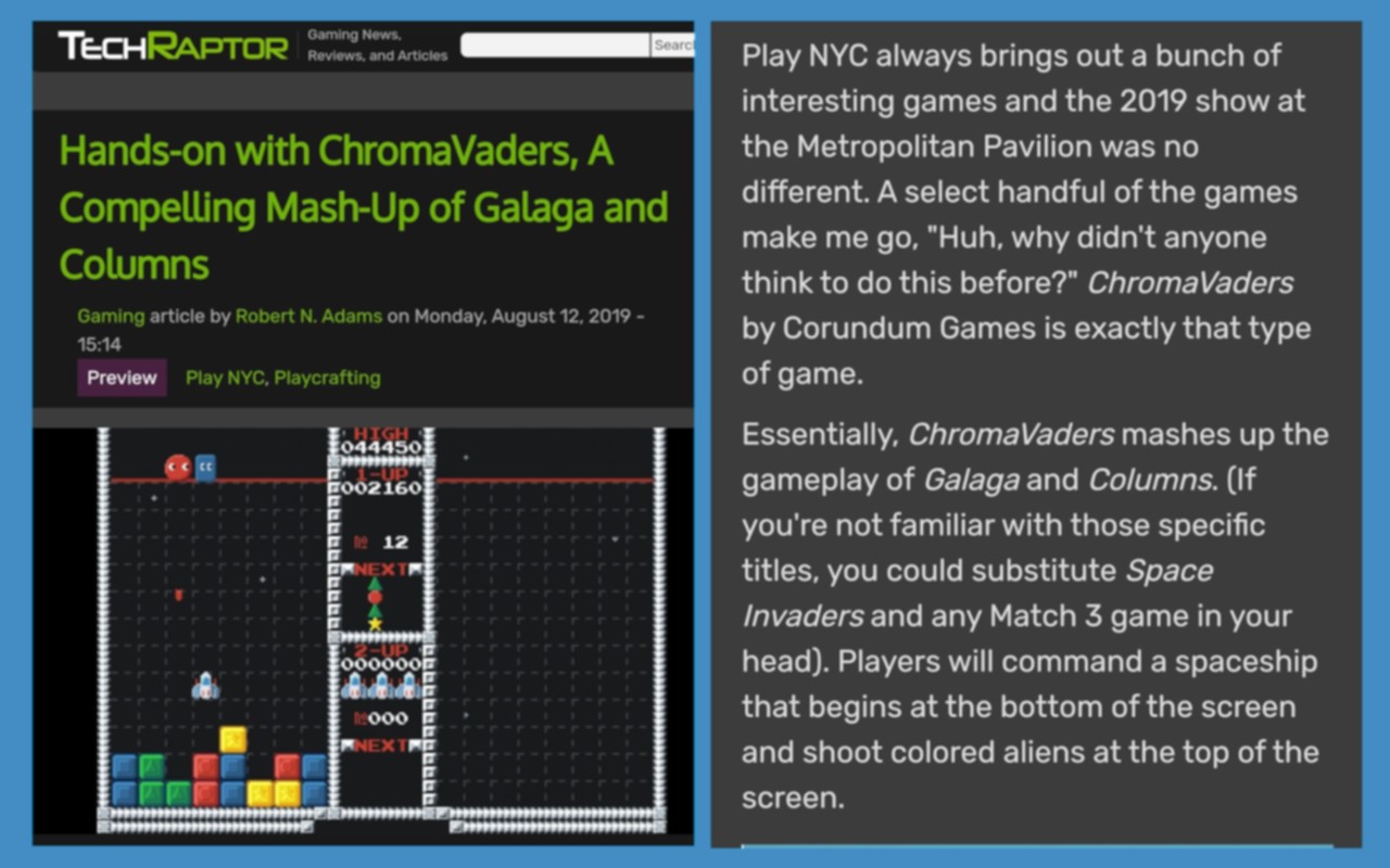Screenshot of TechRaptor's coverage of Chromavaders